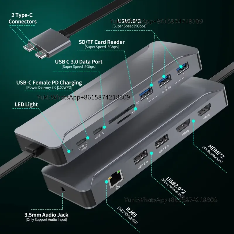 Rj45 Jack - Estação de Acoplamento USB-C 5 em