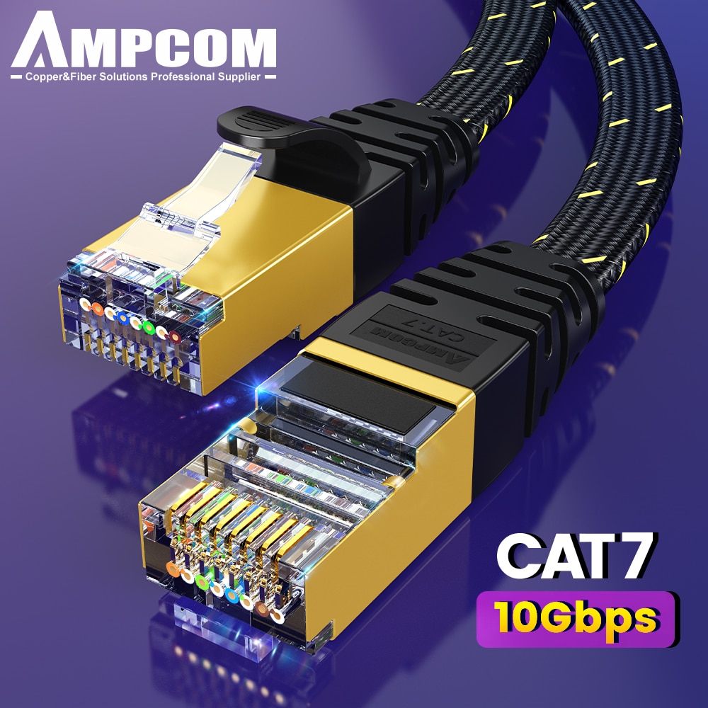 Rj45 Jack - Cabo Ethernet AMPCOM CAT7 Cabo Flat